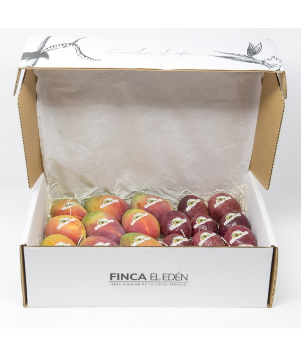 Caja Surtida de Mango Osteen+ Maracuyá Púrpura Bio(Origen: España)Surtido ecológico Mango + Maracuyá – Caja 4 kg 3 kg de mang...