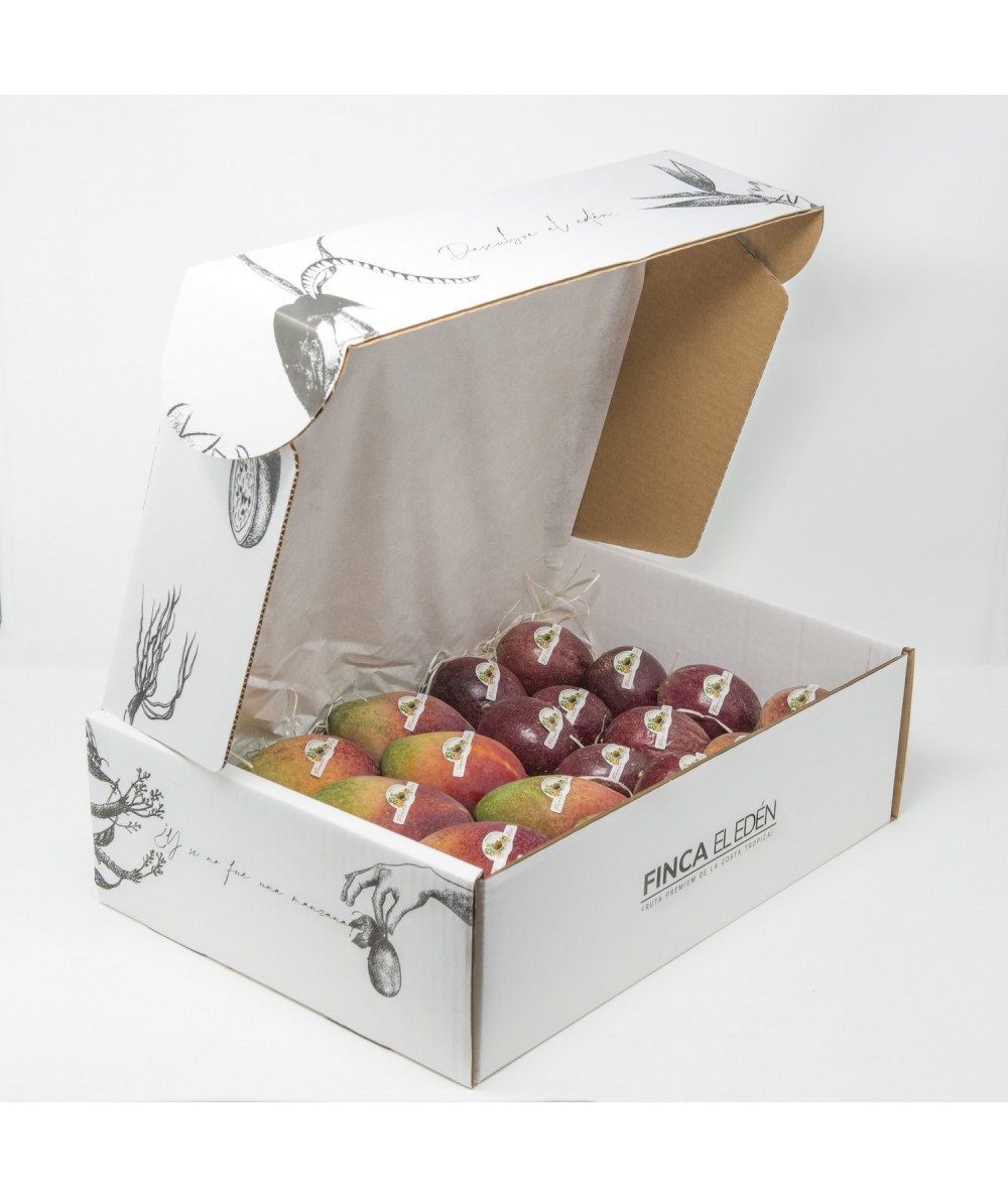 Caja Surtida de Mango Osteen+ Maracuyá Púrpura Bio(Origen: España)Surtido ecológico Mango + Maracuyá – Caja 4 kg 3 kg de mang...